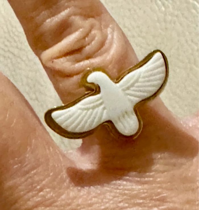 Bague réglable acier inoxydable or aigle déployé résine blanche - photo numéro 4