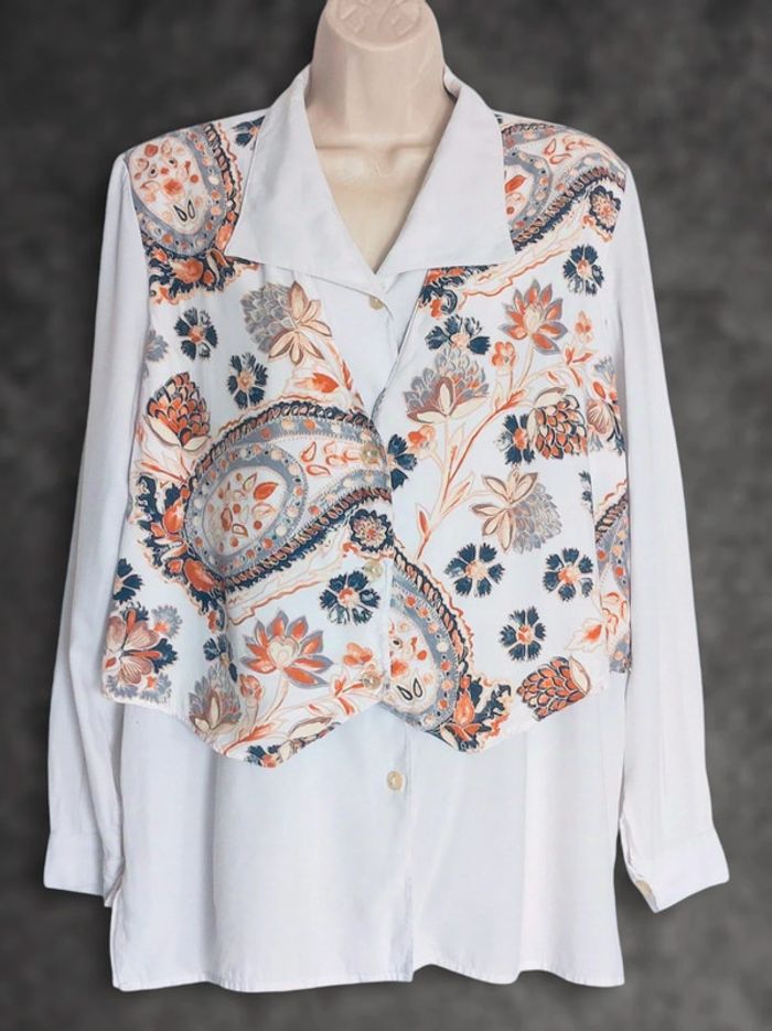 Chemise blanc veston gris orange fleur Paisley 2 en 1 Vintage / C&A New Fast - 38/M à 40L - photo numéro 8