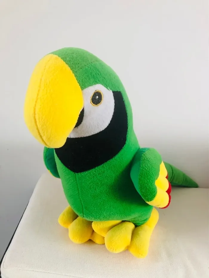 Peluche perroquet ara vert jaune rouge noir - photo numéro 3