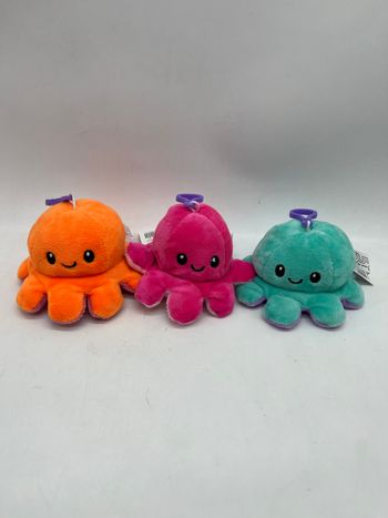 Lot de 3 peluches pieuvre poulpe Figurines réversible emoji émotions Neuf
