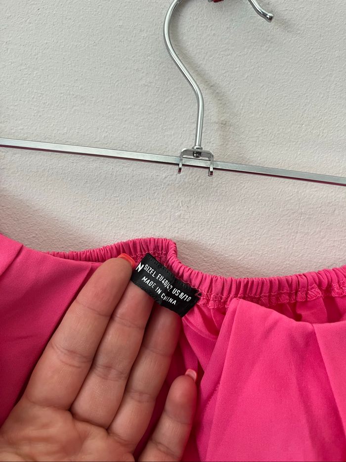 Blouse courte d’été épaules dénudées col V rose - photo numéro 7