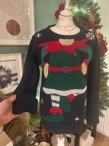 Pull de Noël taille L bleu marine rouge vert blanc avec cloches