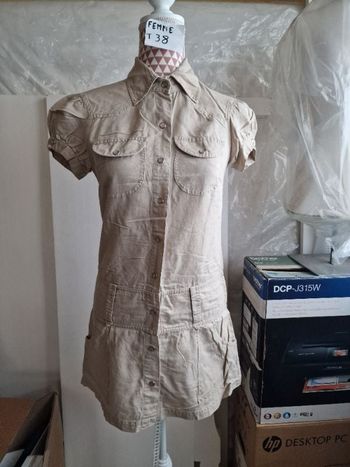 Robe 👗, beige, en coton, en très très bon état, longueur 74cm, marque Morgan =13€