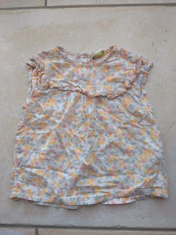 Blouse chemise sans manche été légère Fille 23 mois Fleurs 100% coton Tao