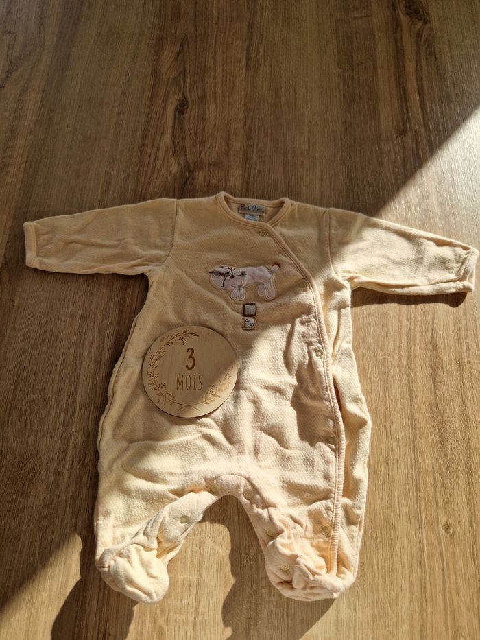 Pyjama en coton épais jaune - 3 mois