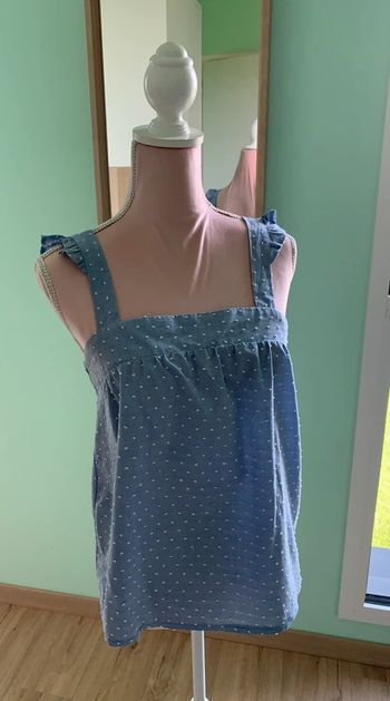 Top plumetis bleu