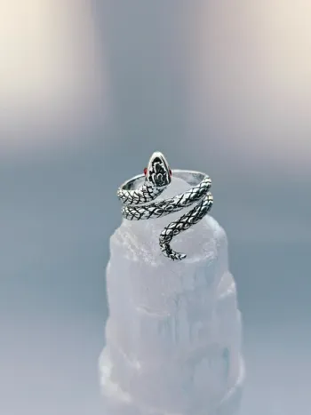 Bague acier inoxydable serpent ajustable œil rouge