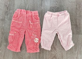 Lot 2 pantalons chauds velours bébé filles 6 mois - neuf
