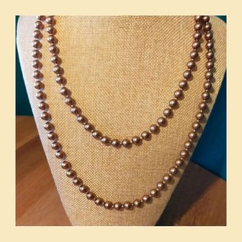 Collier perles vintage rose doré – très long, 2 rangs possibles