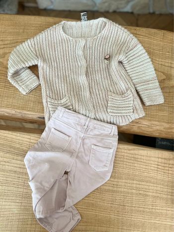 Ensemble 2 - 3 ans jean slim Zara rose gilet en laine tape à l’œil
