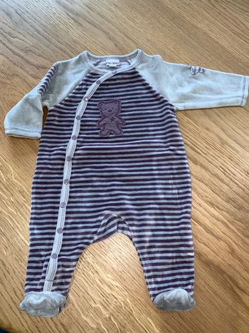 pyjama 1 pièce long bébé garçon P’tit Bisou dors bien à rayures gris violet