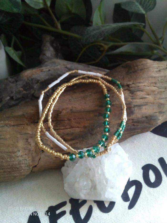 Lot de 3 bracelets bohèmes vert et blanc - photo numéro 2