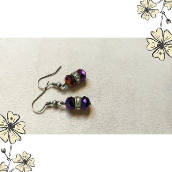 Boucles d’oreilles vintage perles violettes facettées & strass