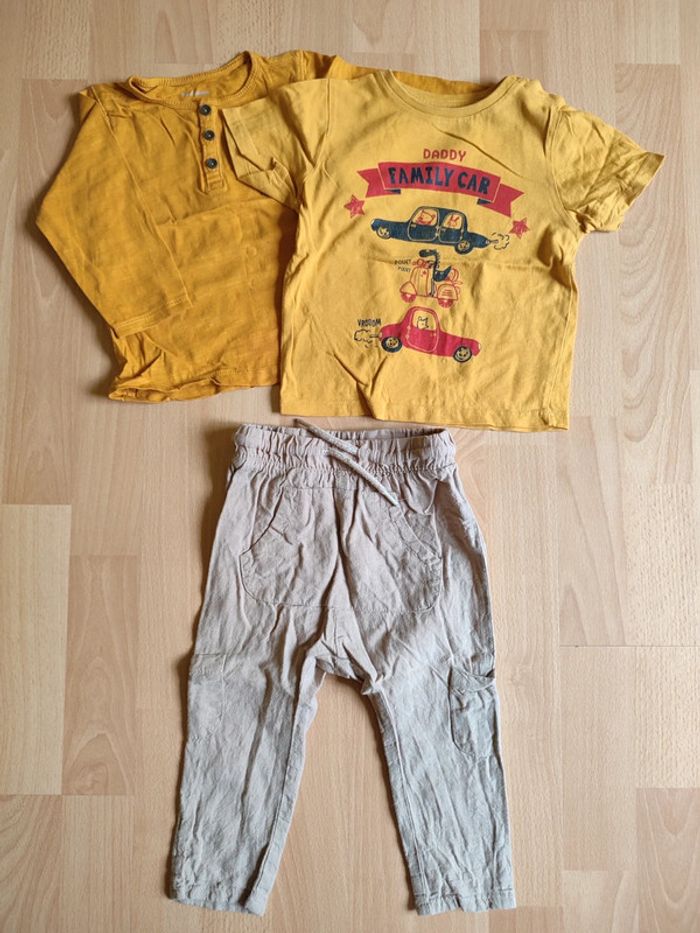 Lot tenue pantalon sarouel Kiabi + t-shirts manches courtes et longues Pat et Ripaton LH en 18M