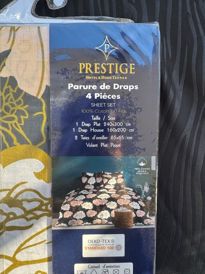 Parure de Lit 4 Pièces • 100% Coton • 160×200 • Drap Plat 240×300 • Taies 65×65 • Motif Floral Luxe - photo numéro 4