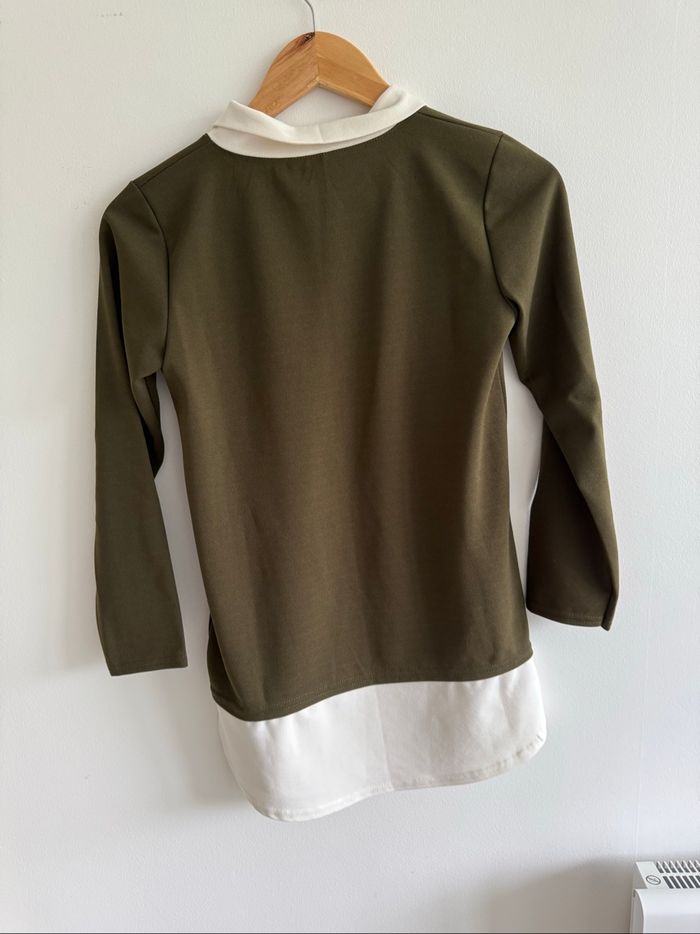Blouse manches longues kaki blanc taille 36 S - photo numéro 6