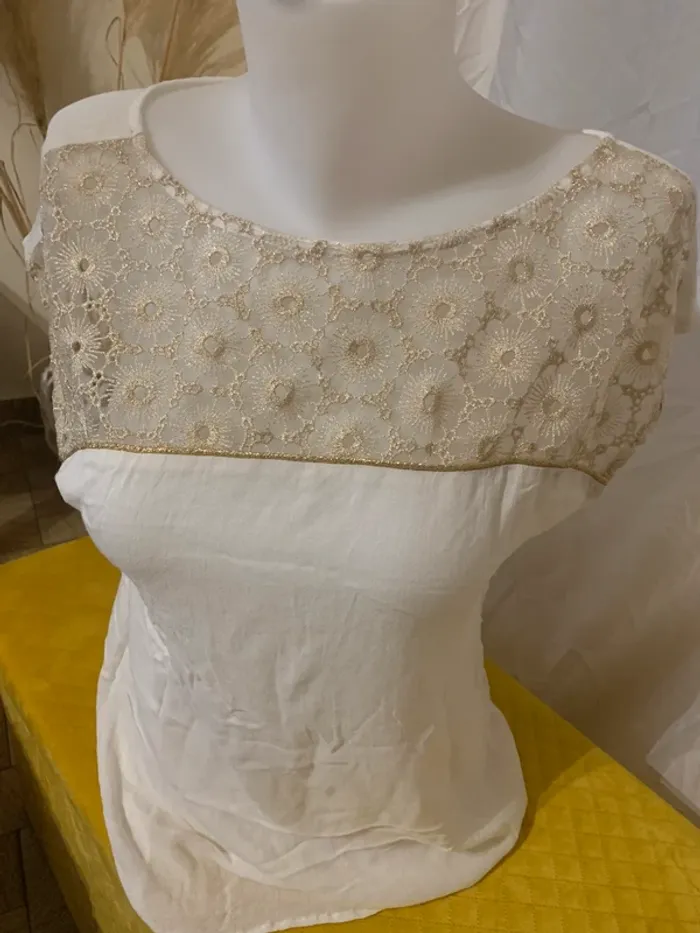 Tee shirt sans marque taille 38 blanc doré - photo numéro 2