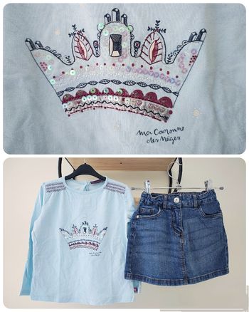 6 ans ensemble teeshirt sergent major et jupe en jean tex