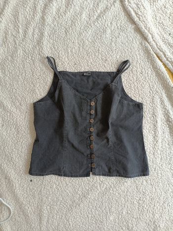 Débardeur noir en jean à boutons 100% rayon – style vintage décontracté