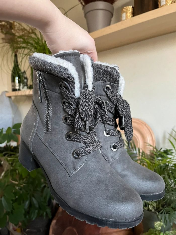 Bottines à talons chaude doublé à lacets - gris, blanc et noir - photo numéro 6