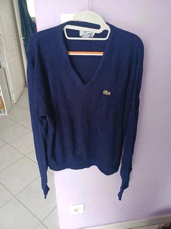 Pull Lacoste col V logo brodé vert taille XL