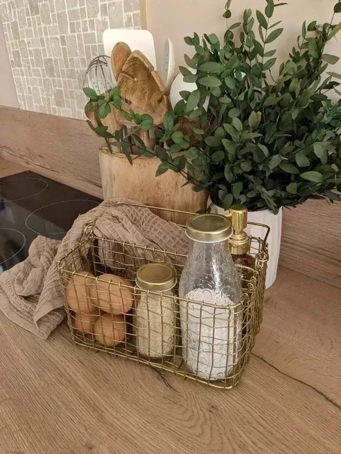 Joli panier filaire doré en métal - NEUF - photo numéro 5