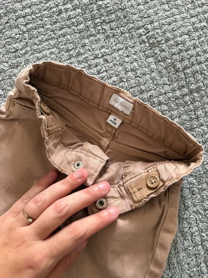 Ensemble chemise manche longue bleu à pois avec pantalon crème pat & ripaton (6mois) - photo numéro 5