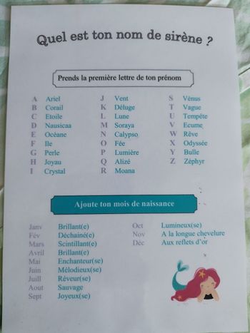 Affichette nom de sirène