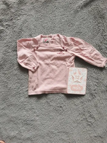 T-shirt manches longues rose Tout un monde 12 mois