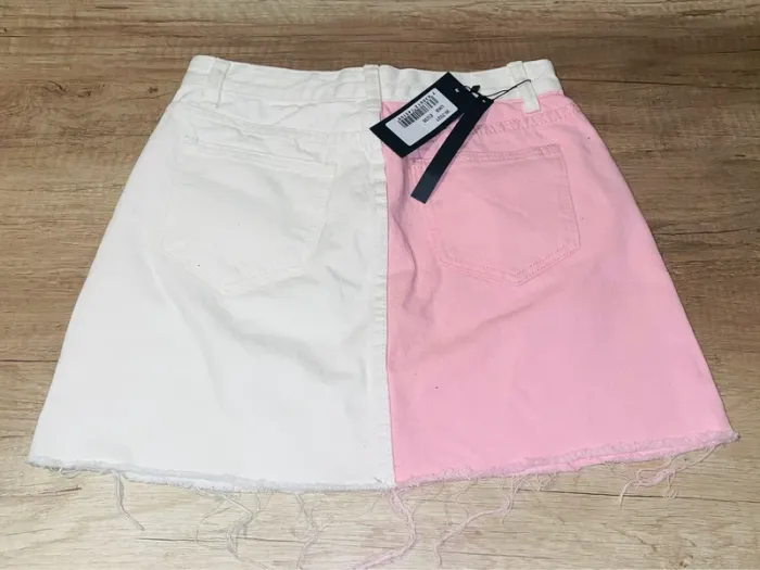 Jupes momokrom jeans rose/blanc t36 ( 2dispo idéal jumelle) - photo numéro 3