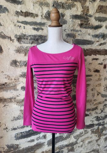 T-shirt rayé style marinière rose fushia et noir Terre de Marins Taille 1 ou 34