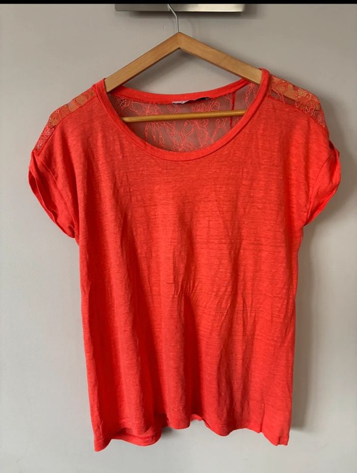 Magnifique T-shirt dentelle corail  Sandro 38 - photo numéro 10