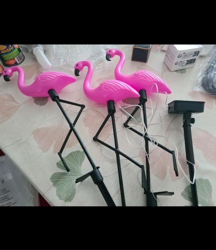 Lot flamingo rose 3 pcs, lampe solaire décoration jardin - photo numéro 5