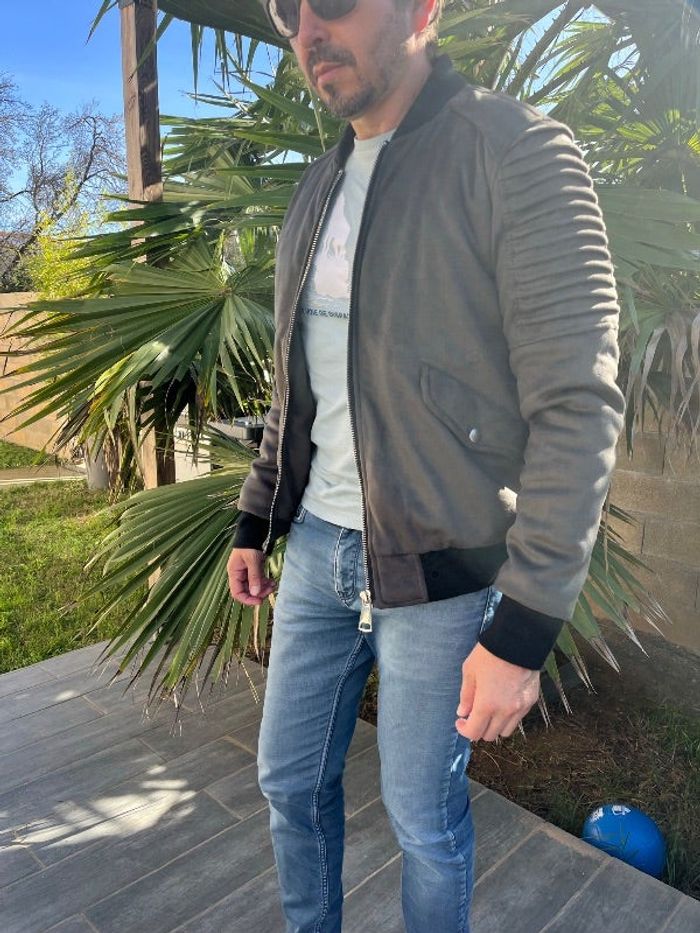 Veste bomber en suédine kaki