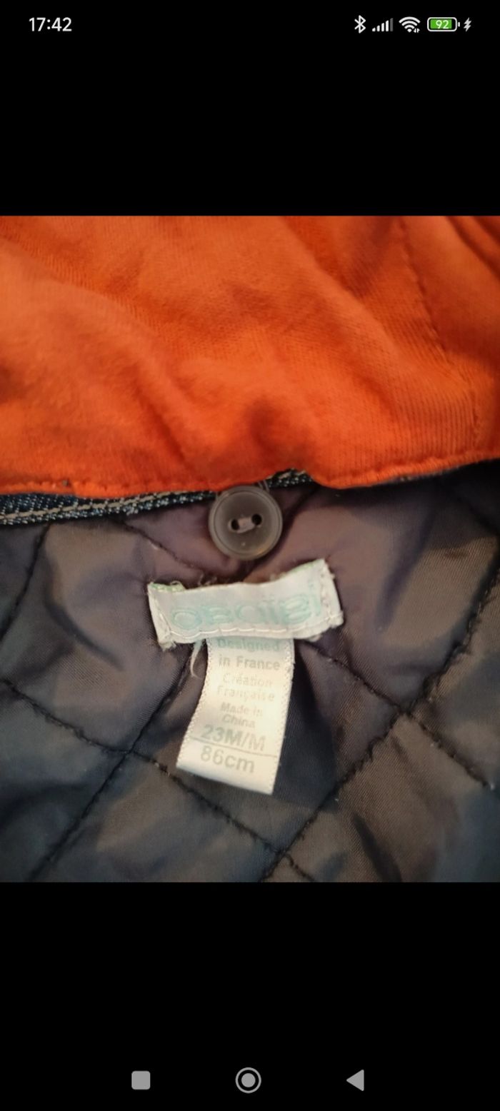 Manteau 2 ans, veste en jean doublée et matelassée avec capuche - photo numéro 3