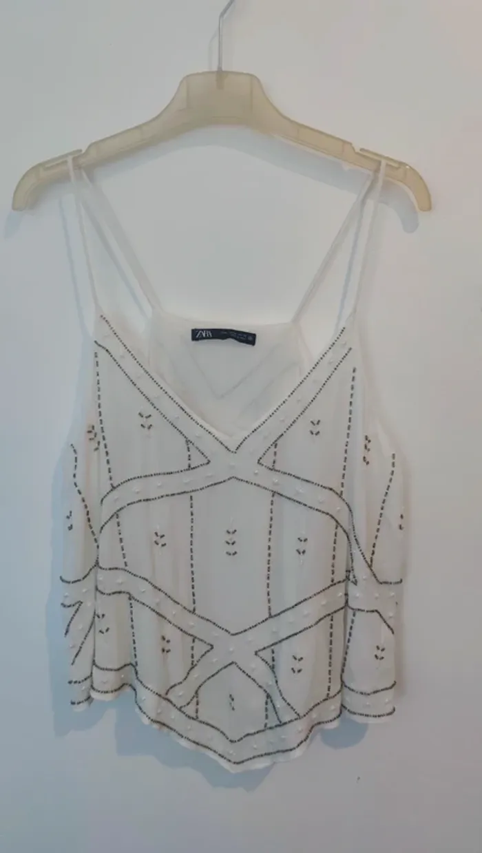 Débardeur Zara M blanc avec broderie perles