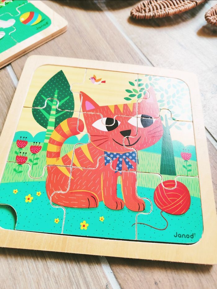 🐱Jeu d'éveil- Lot de 2 Puzzles en bois animaux chien et chat- marque Janod - photo numéro 2