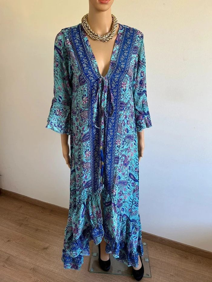 Kimono long imprimé neuf en soie taille unique