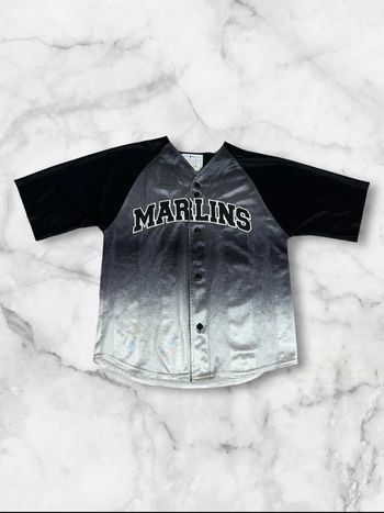 Maillot Jersey vintage MLB Florida Marlins dégradé noir/argent Enfant (Taille 10/12 ans)
