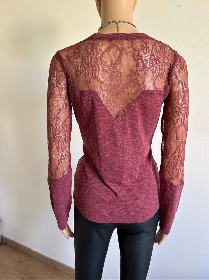 Haut bordeaux avec dentelle LPB Woman taille M bon état - photo numéro 5