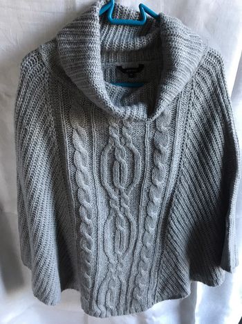 #Cape #poncho #grise #col cheminée #taille unique #Zamba