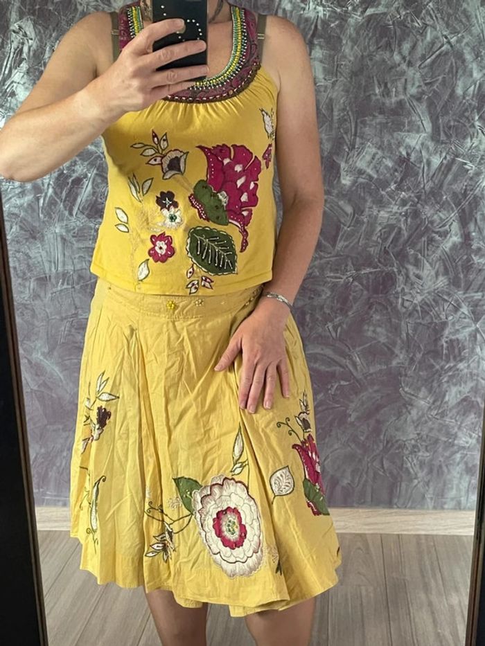 Ensemble jaune fleuri vintage Derhy - photo numéro 3