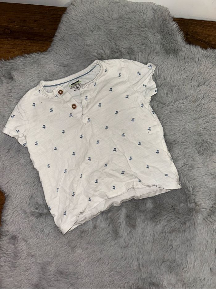 T-shirt à manches courtes blanc motifs bleu - 24 mois - Kiabi