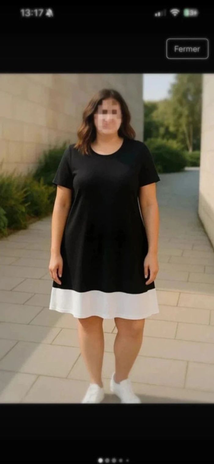 Élégance Bicolore – Robe Tunique Fluide Noir & Blanc - photo numéro 3