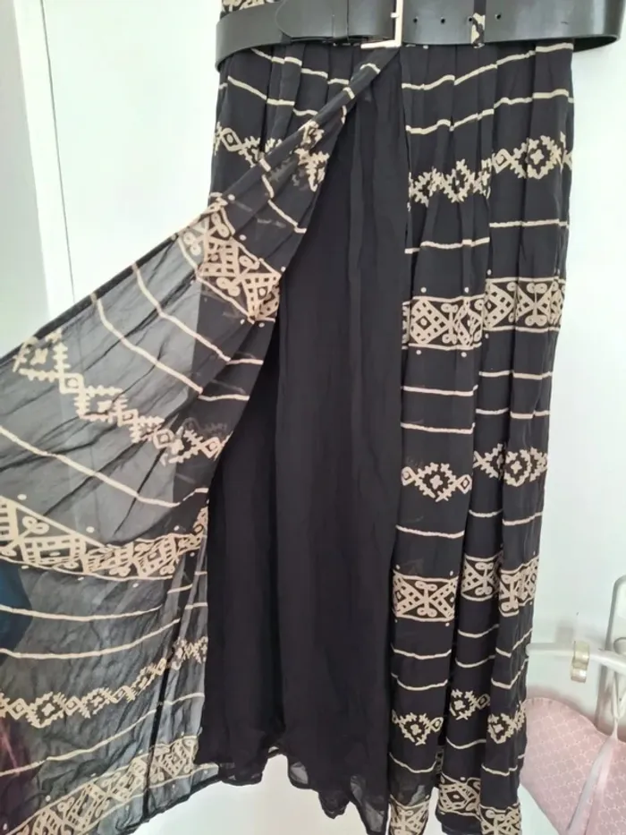 Jupe longue noire beige avec ceinture marc aurel taille 36 S - photo numéro 3