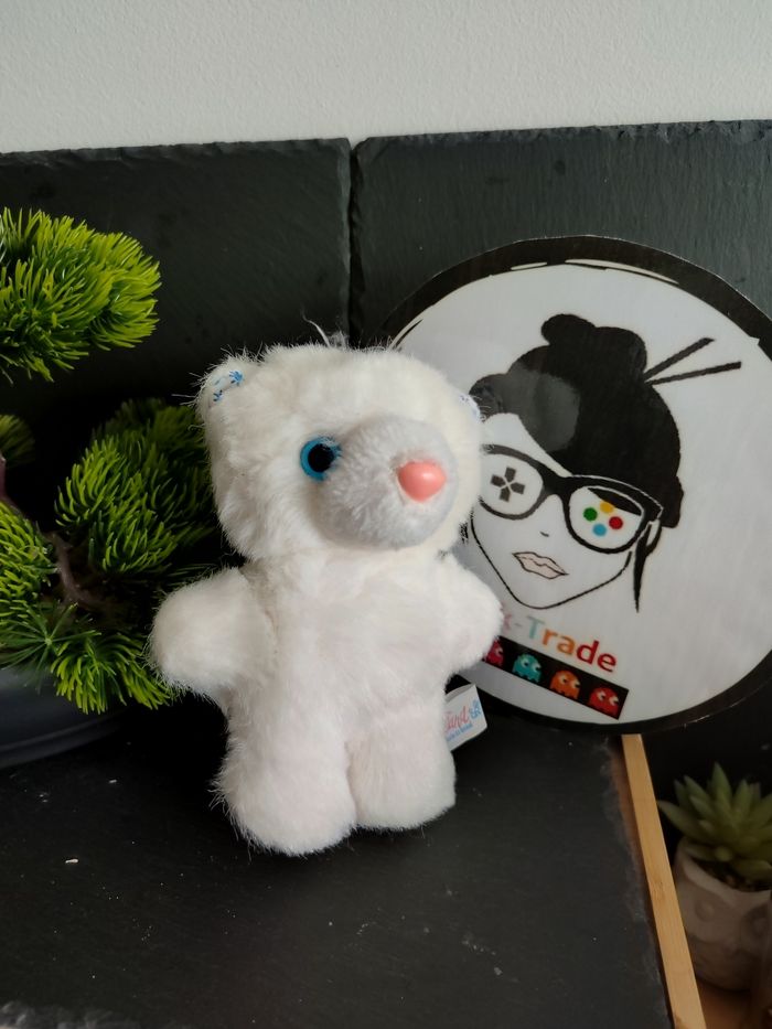 petite peluche ours ancien blanc bleu rose coeur soleil toyland poil fourrure