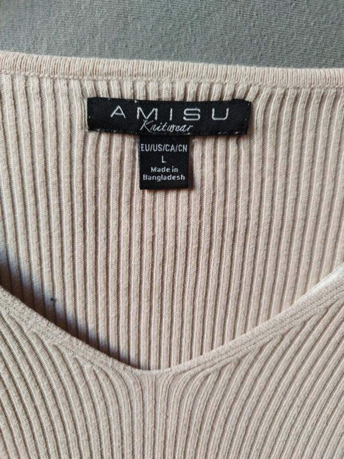Pull col V beige taille L - photo numéro 2