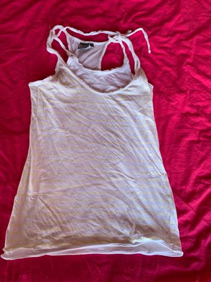 débardeur blanc rayé jaune pâle taille m