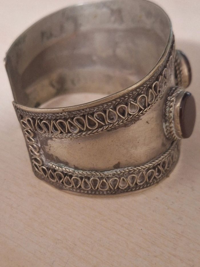 Manchette bracelet berbere turkmen en métal argenté - photo numéro 5