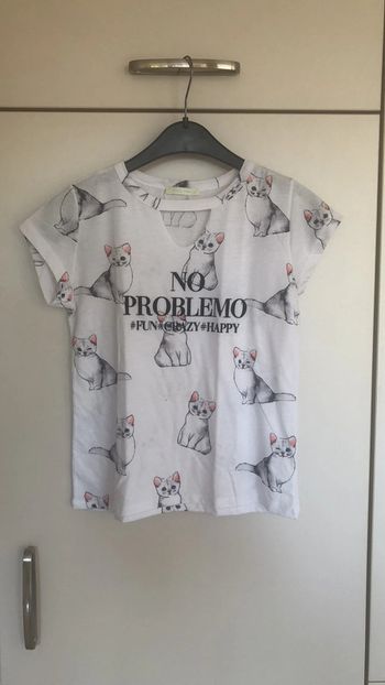 Tee shirt chat blanc neuf 12 ans / Xs